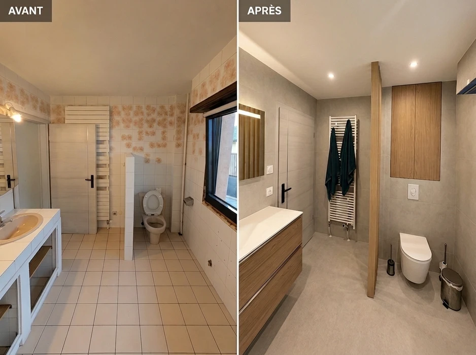 Avant/après rénovation complète d'une salle de bains